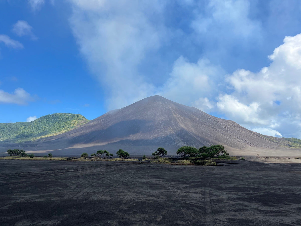 Mount Yasur seen across the ash plain on Tanna Island, Vanuatu