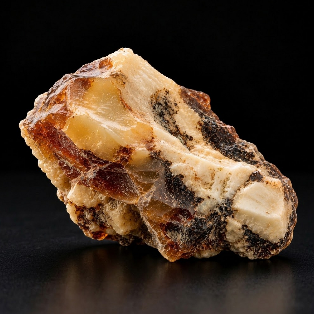 Macro photograph of Mexican Black Copal resin with amber and cream tones | Bursera copallifera