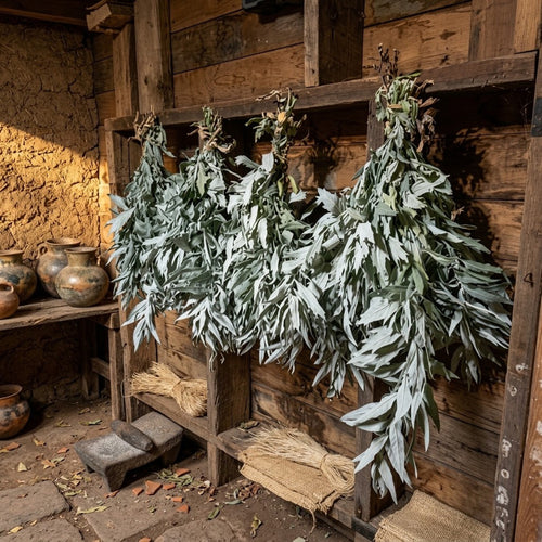 Harvested White Sage (Salvia apiana) foliage hanging to dry