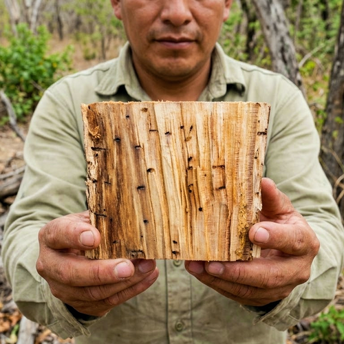 Raw Palo Santo wood (Bursera graveolens) held in the field