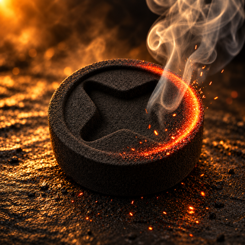 Sacred Plants Australia Premium Charcoal Disc 35 mm Easy-Light glowing at the edge with realistic sparks and smoke